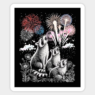 3 Racoon Fourth Of July Fireworks Funny Raccoon Head Howling Sticker